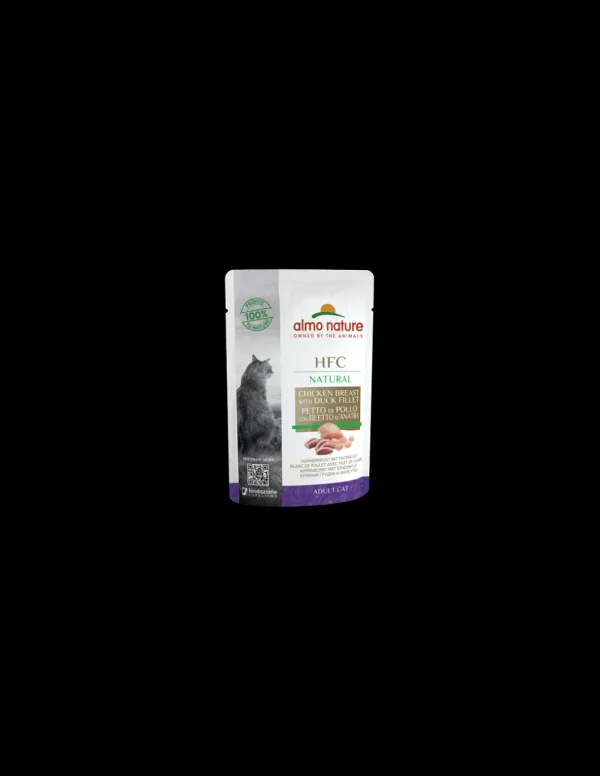 almo cat hfc natural busta 55gr petto di pollo e filetto d'anatra 5824