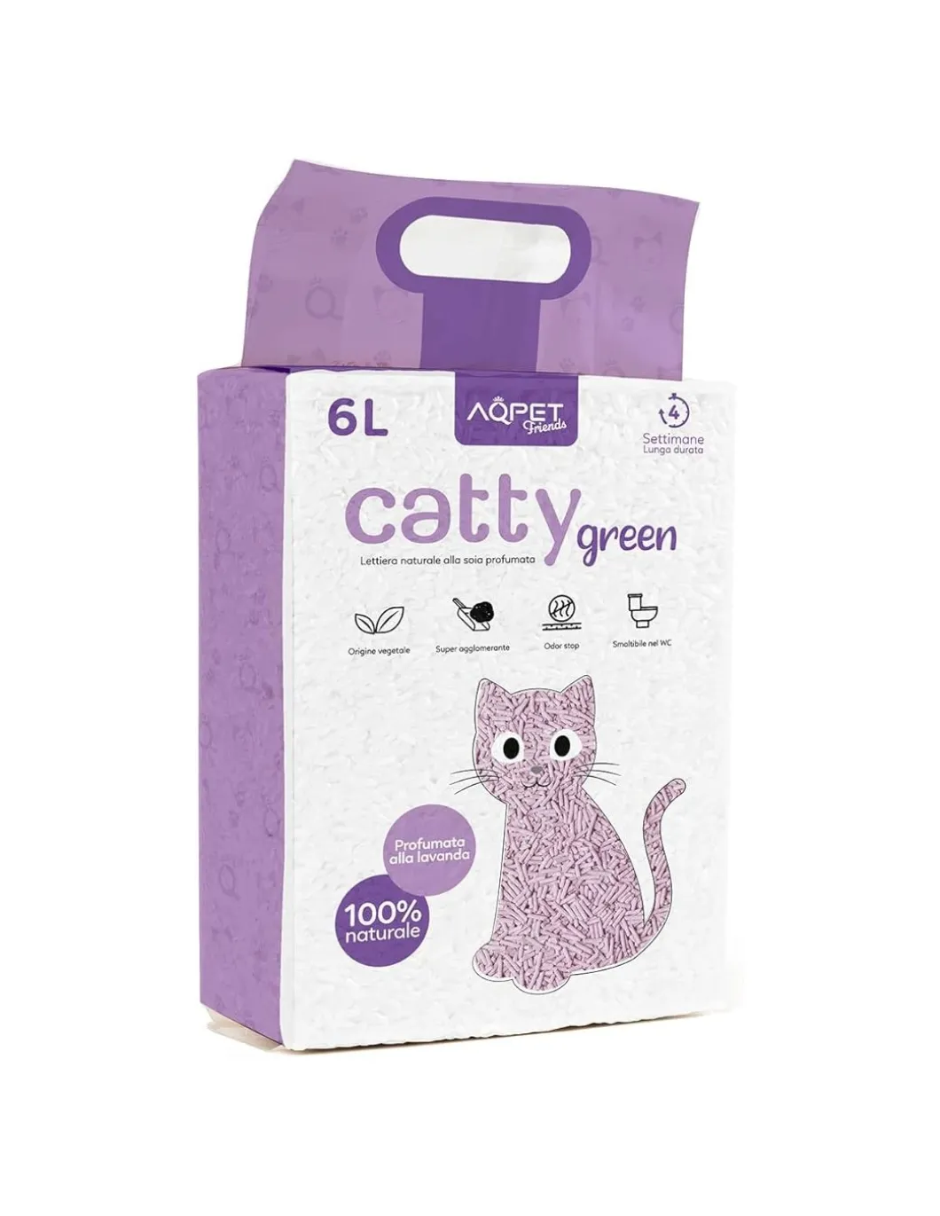 aqpet_friends_lettiera_ca_0.webp AQPET FRIENDS LETTIERA CATTY GREEN VEGETALE A BASE DI SOIA NATURALE PROF. LAVANDA 6L 2,5KG 2109