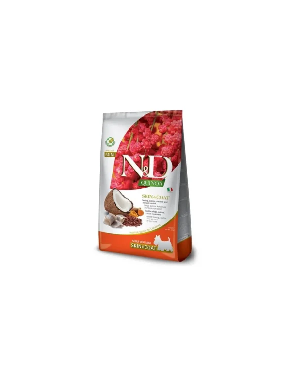 farmina dog 800gr n&d adult mini skin&coat herring quinoa coconut turmeric recipe grain free