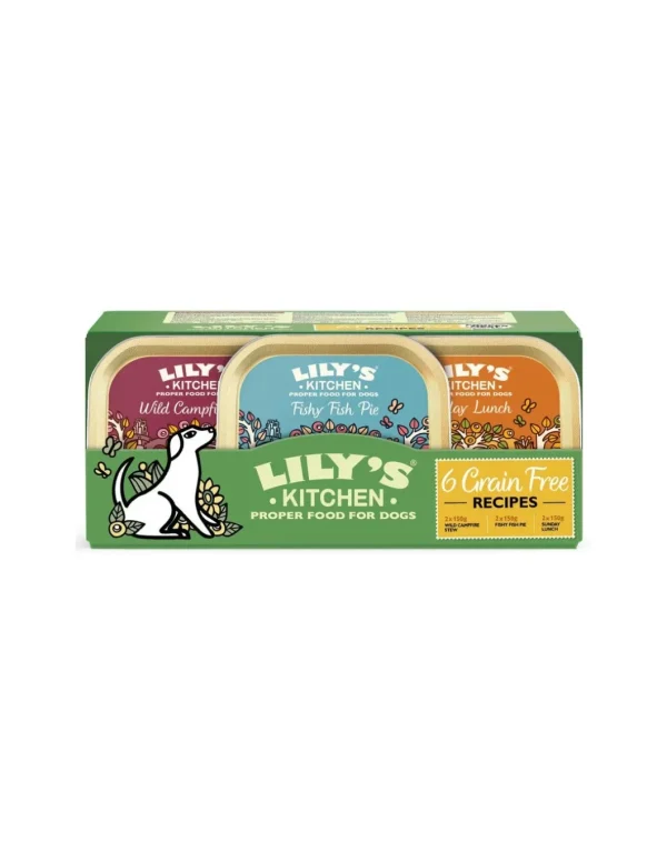 LILY'S KITCHEN DOG 6X150GR VASCHETTA 6 GRAIN FREE RECIPES WILD CAMPFIRE STEW/ FISHY FISH PIE/ SUNDAY LUNCH 12566769