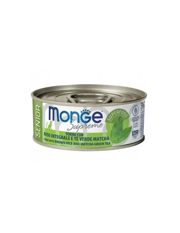 monge cat 80gr lattina supreme senior tonno riso integrale matche te verde