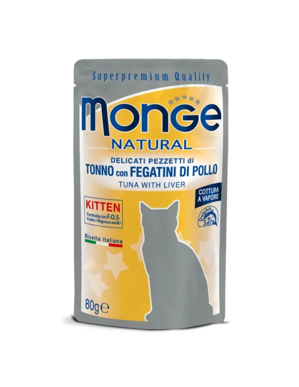 monge cat nat busta 80gr kitten tonno e fegatini di pollo