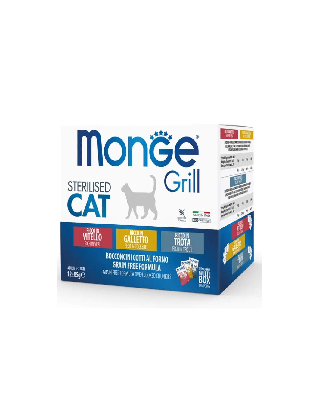 monge_cat_sterilised_gril_0.webp monge cat sterilised grill multipack 12 buste per 85gr bocconcini al forno vitello, galletto e trota