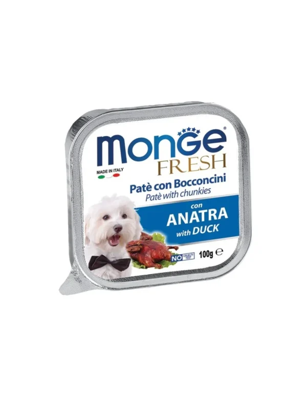 monge dog 100gr fresh pate' vaschetta bocconcini anatra