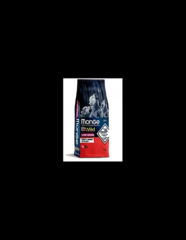 monge dog 12kg puppy & junior bwild low grain all breeds cervo