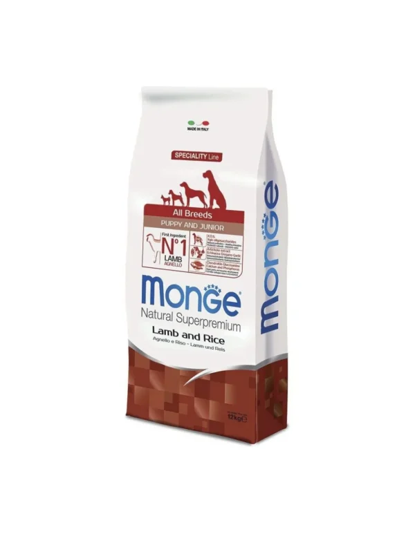 monge dog 12kg puppy&junior all breeds speciality line monoprotein agnello e riso