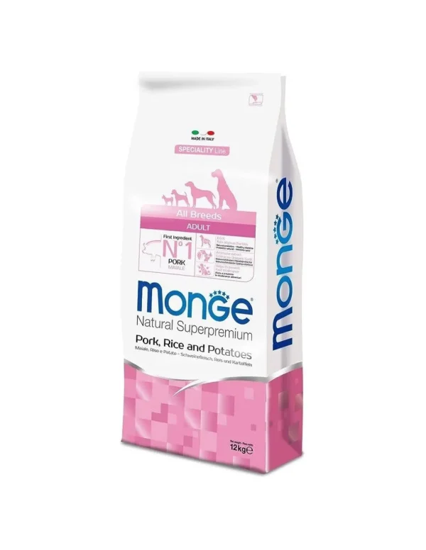 monge dog 12kg puppy&junior all breeds monoprotein maiale riso e patate