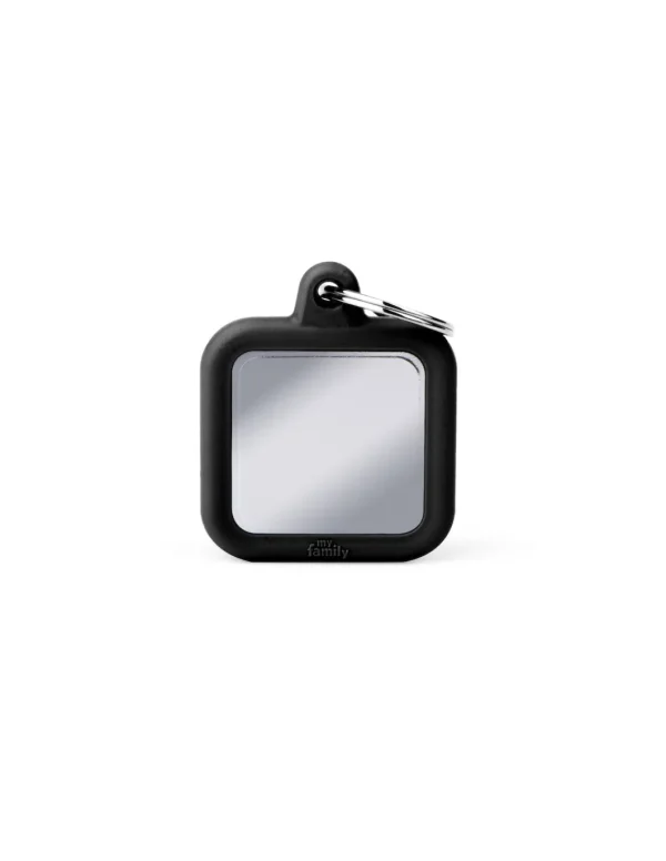 MY FAMILY MEDAGLIA QUADRATO OTTONE CROMATO CON GOMMA NERA HUSHTAG HTB03BLACK