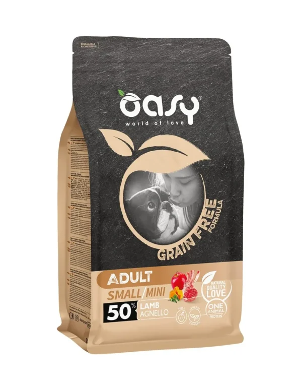 oasy dry dog 800gr grain free adult small/mini agnello