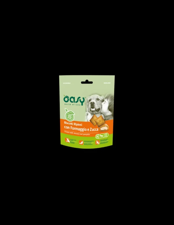 oasy snack dog biscotti ripieni con formaggio e zucca 80gr