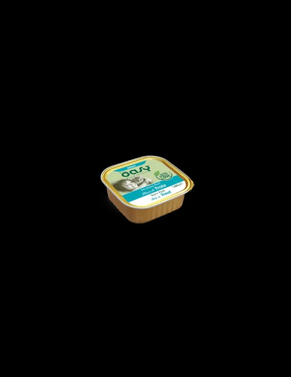 oasy wet cat 100gr adult delizioso pate' adult ricco di trota vaschetta