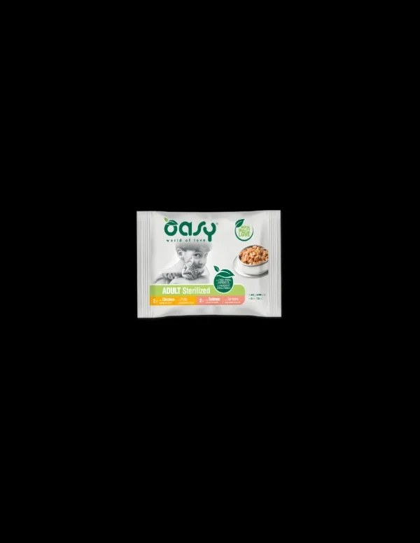 oasy wet cat 340gr adult sterilized bocconcini pollo e salmone multipack 4x85gr