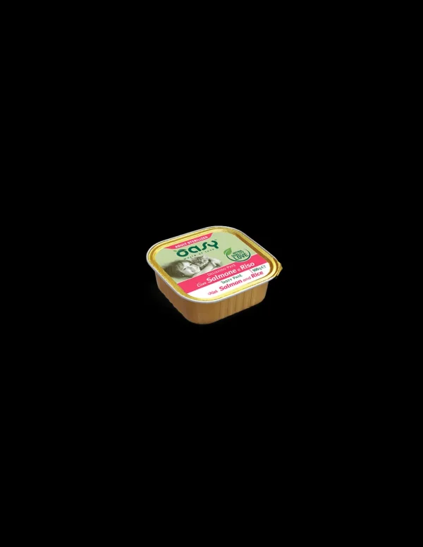 oasy wet cat 100gr delizioso pate' adult sterilized con salmone e riso vaschetta