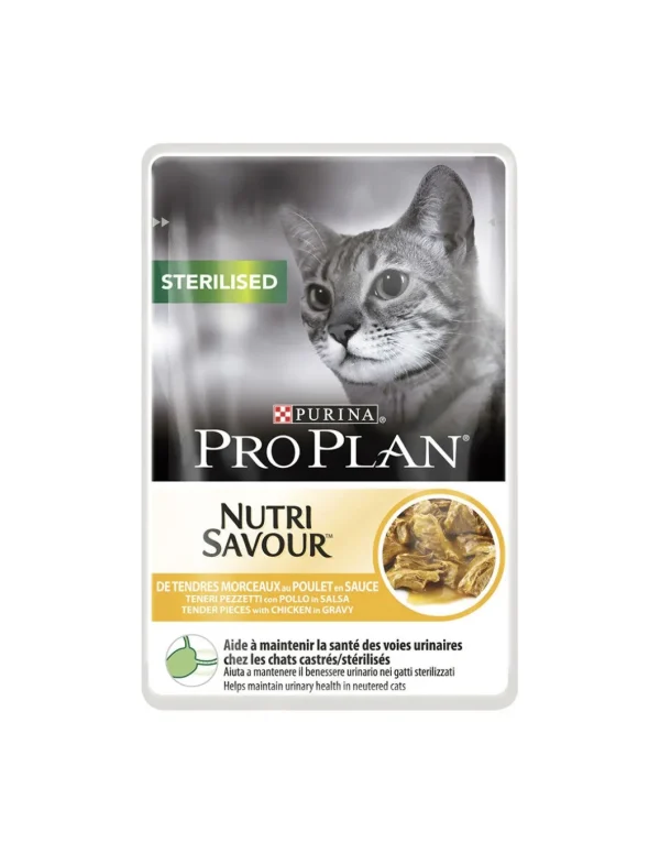 pro plan cat 85gr busta adult sterilised teneri pezzetti con pollo in salsa