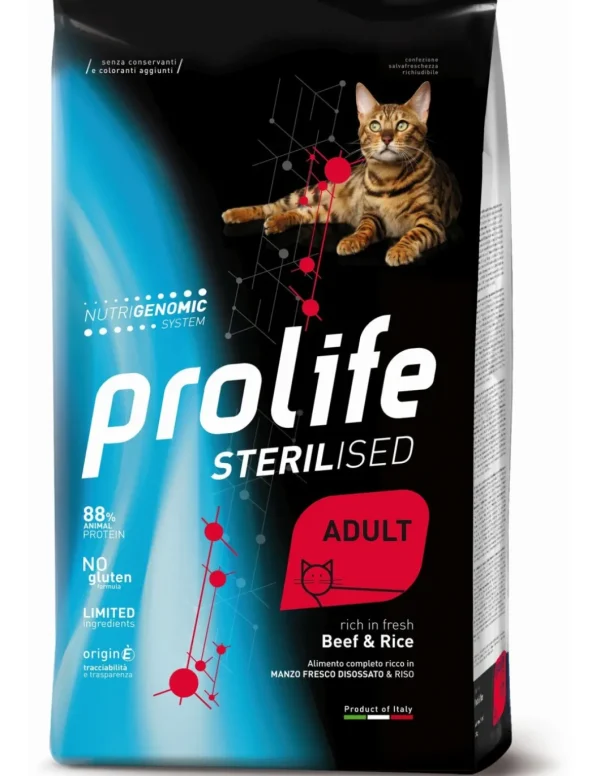 prolife cat sterilised adult 7kg beef&rice zpd.35799