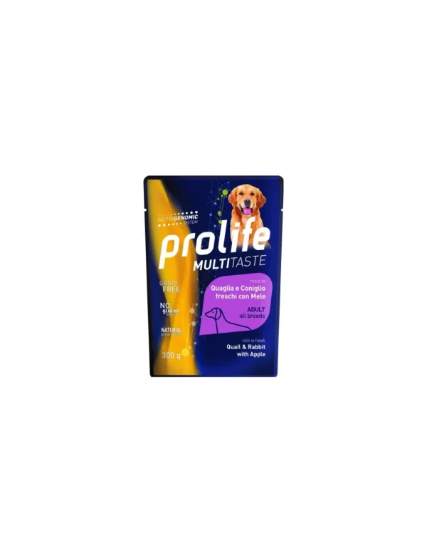 prolife dog adult multitaste busta 300gr quaglia coniglio mele zcu.26551