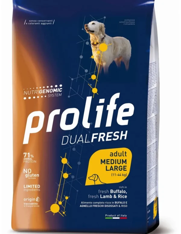 prolife dog dual fresh adult medium large 2,5kg buffalo/lamb&rice zpd.34952