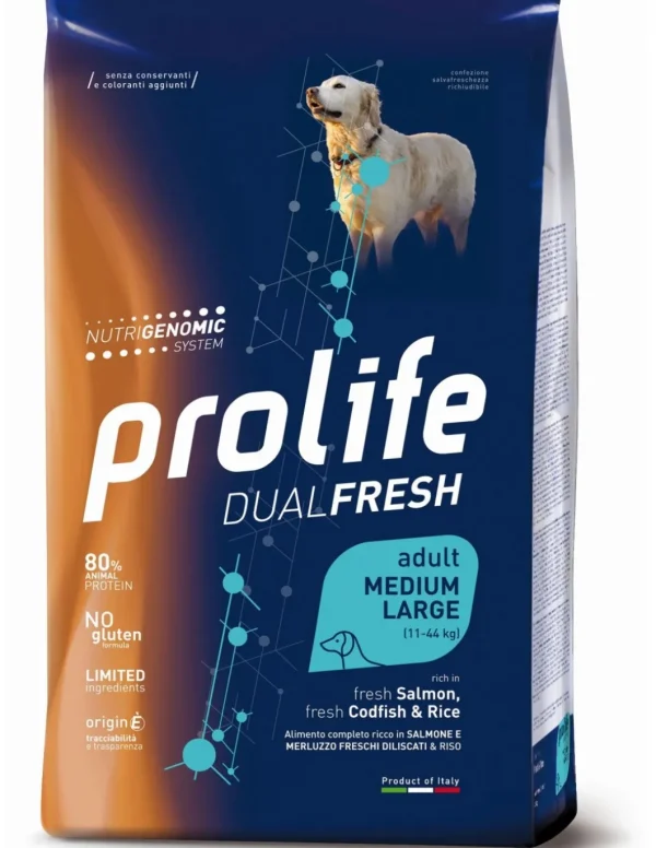 prolife dog dual fresh adult medium/large 2,5kg salmon/codfish&rice zpd.34907