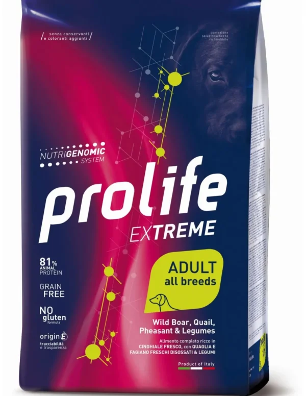 prolife dog extreme adult 10kg wild boar,quail,pheasant&legumes zpd.35539