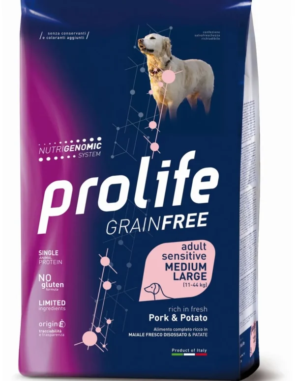 prolife dog grain free adult sensitive medium large 2,5kg pork&potato zpd.35355