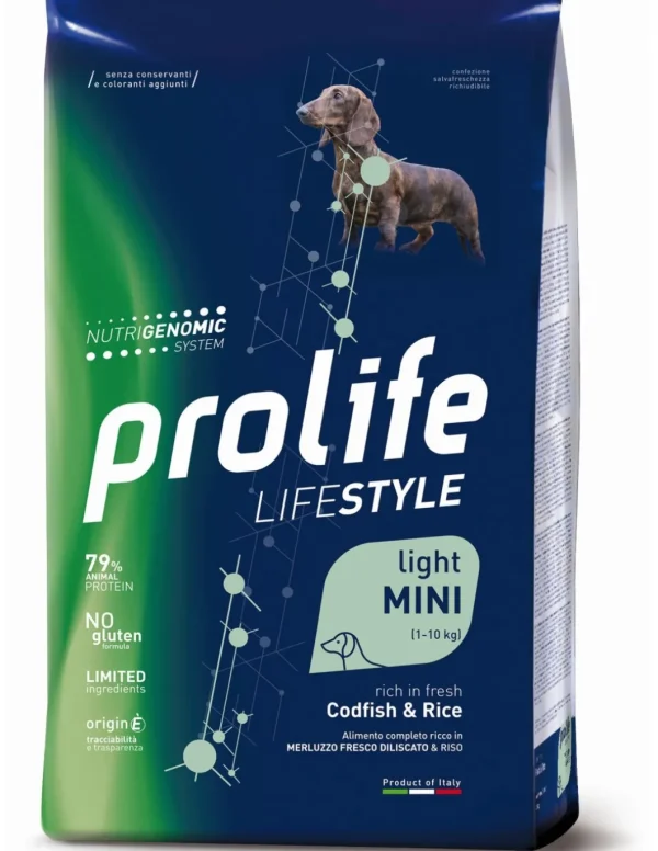 prolife dog lifestyle adult mini 2kg light codfish&rice zpd.35034