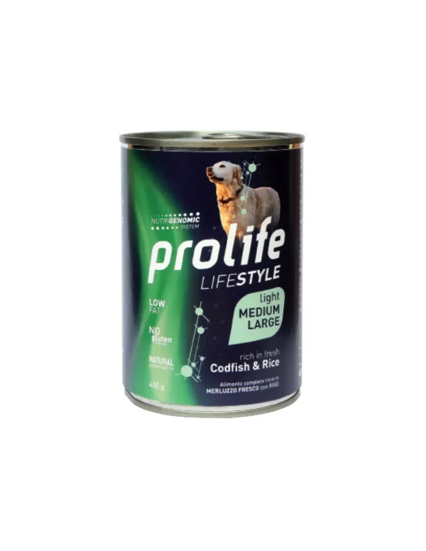 prolife dog lifestyle adult light medium/large 400gr codfish&rice zpu.39568