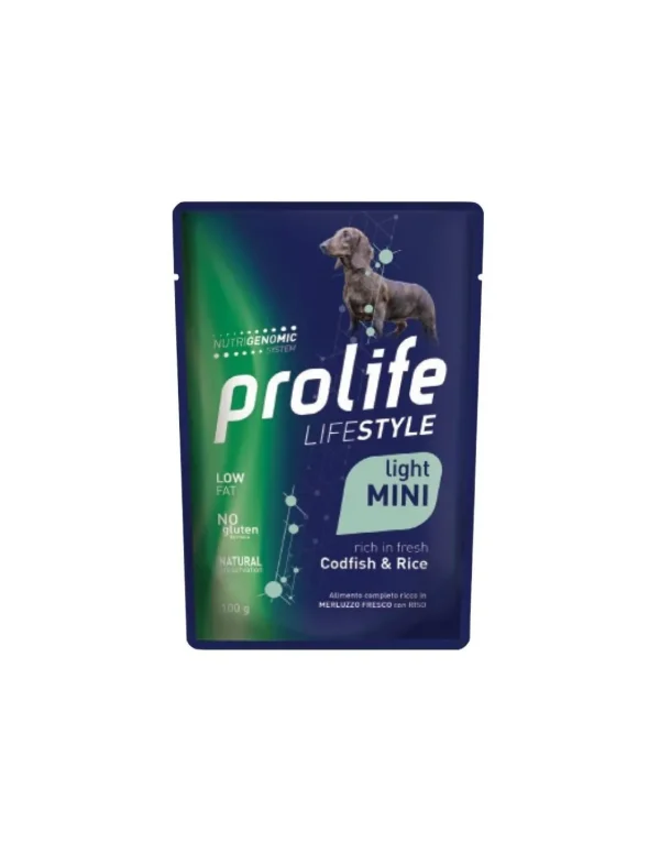 prolife dog lifestyle adult mini light busta 100gr codfish&rice zpu.39575