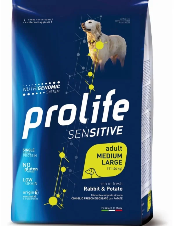 prolife dog sensitive adult medium large 2,5kg rabbit&potato zpd.35201