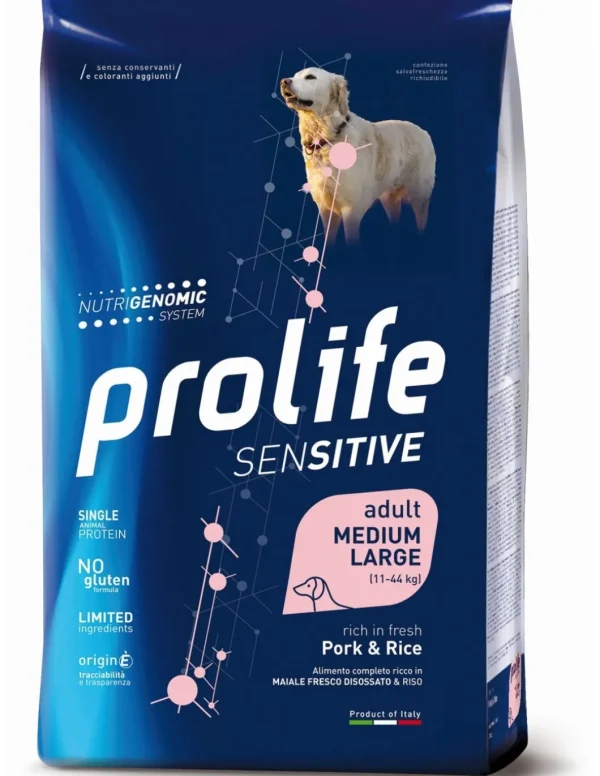 prolife dog sensitive adult medium/large 2,5kg pork&rice zpd.35256