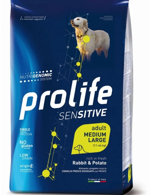 prolife dog sensitive adult medium/large 800gr rabbit&potato zpu.41844