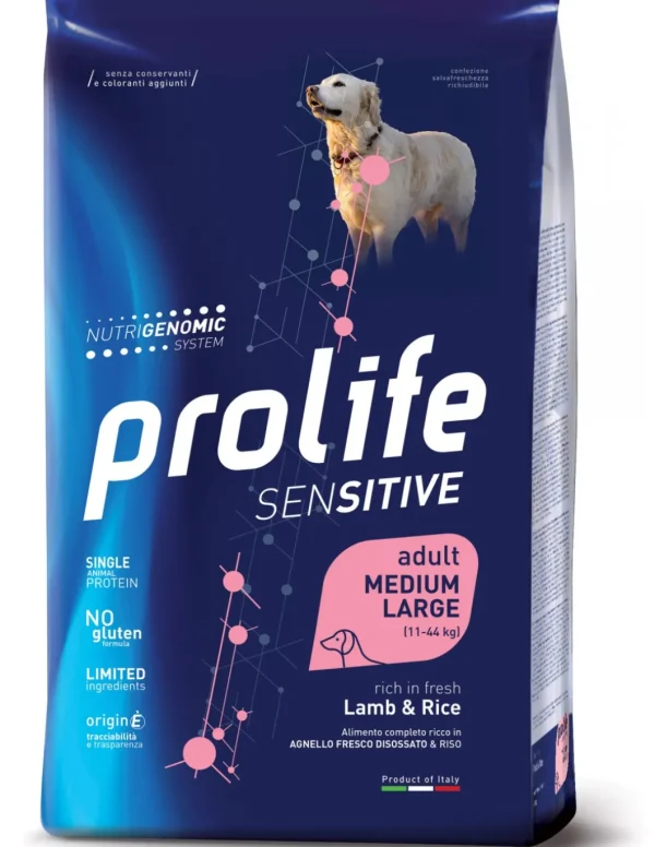 prolife dog sensitive adult medium/large 10kg lamb&rice zpd.42407