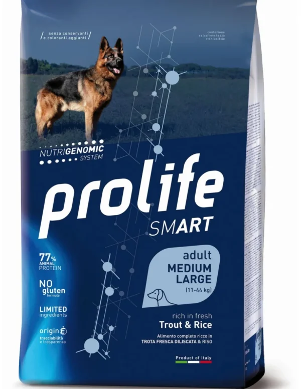 prolife dog smart adult medium/large 12kg trout&rice zpd.34709