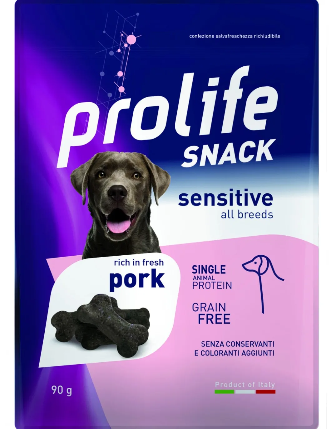 prolife_dog_snack_gr_sens_0-3.webp prolife dog snack 90gr sensitive monoproteico grain free con maiale fresco zps.42490