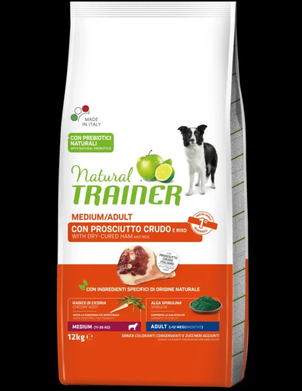 trainer natural dog 12kg adult medium prosciutto crudo e riso