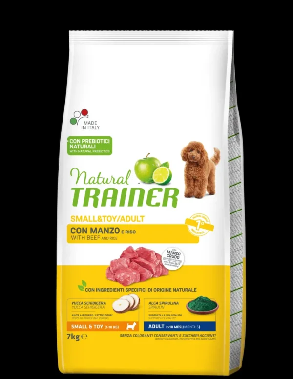 trainer natural dog 7kg adult small&toy manzo e riso