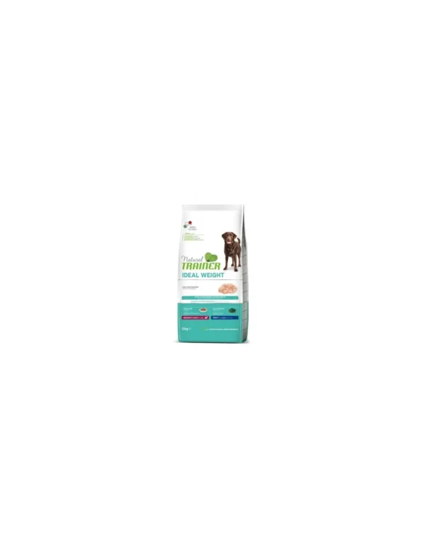 trainer natural dog 12kg adult med/maxi ideal weight carni bianche