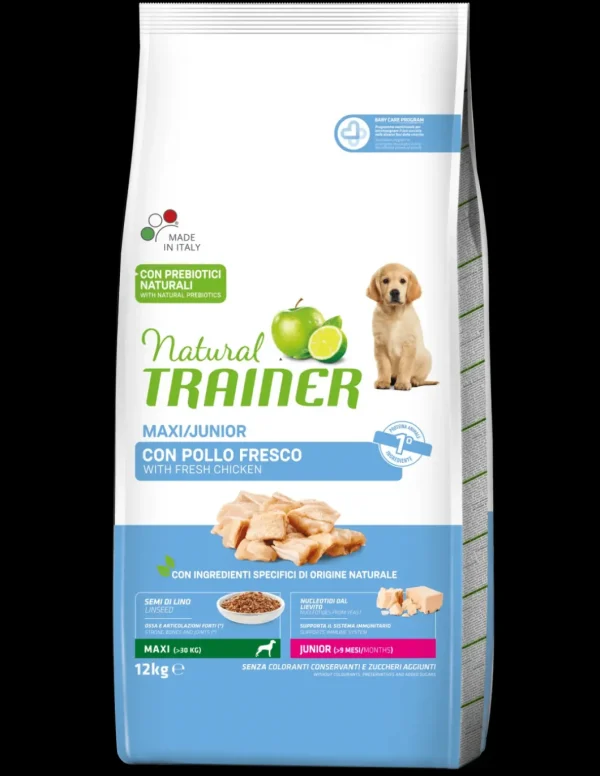 trainer natural dog 12kg junior maxi pollo 9-24 mesi
