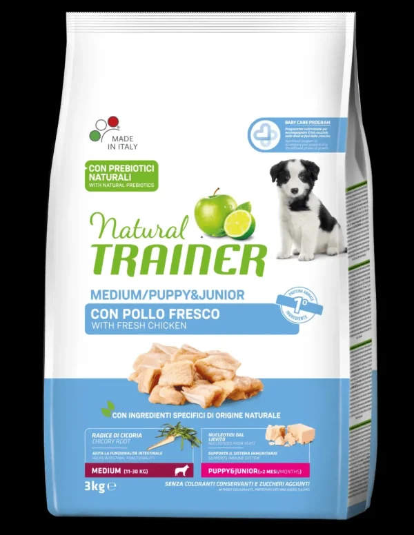 trainer natural dog 3kg medium puppy&junior pollo