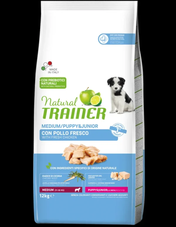trainer natural dog 12kg puppy&junior medium pollo