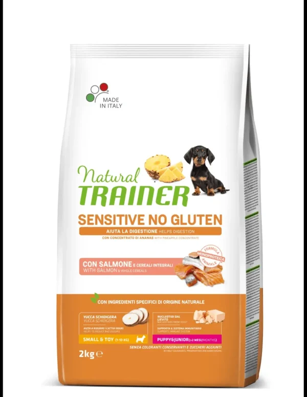 trainer natural sensitive dog 2kg small&toy puppy&junior salmone cereali