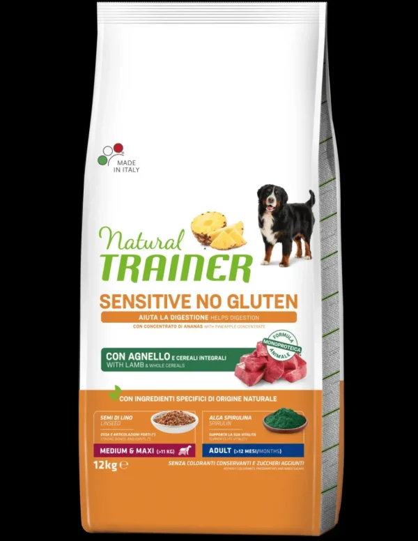 trainer natural sensitive dog 12kg adult med/maxi agnello e cereali