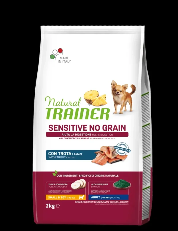 trainer natural sensitive no grain dog 2kg small&toy ad con trota e patate