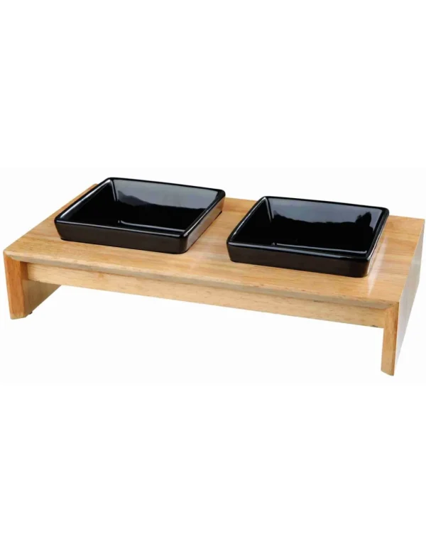 tx24821 dog set 2 ciotole ceramica + supporto in legno 13cm 0,4lt