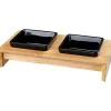 tx24820 dog set 2 ciotole ceramica + supporto in legno 10cm 0,2lt