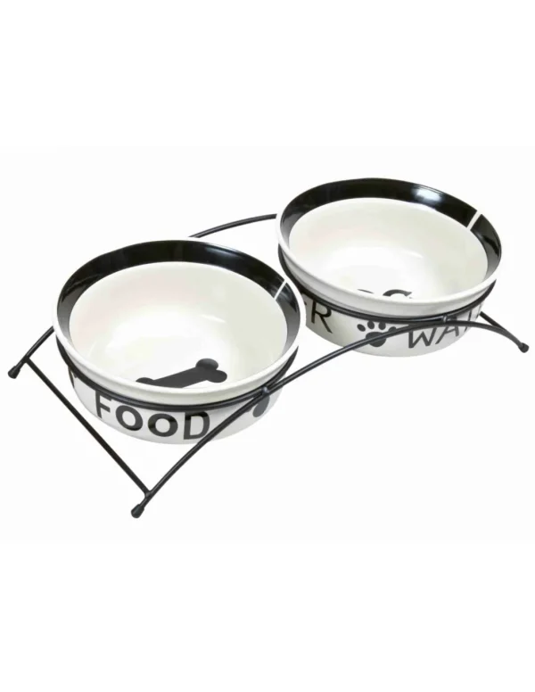 tx24642 dog set 2 ciotole ceramica + supporto 20cm 1,6lt