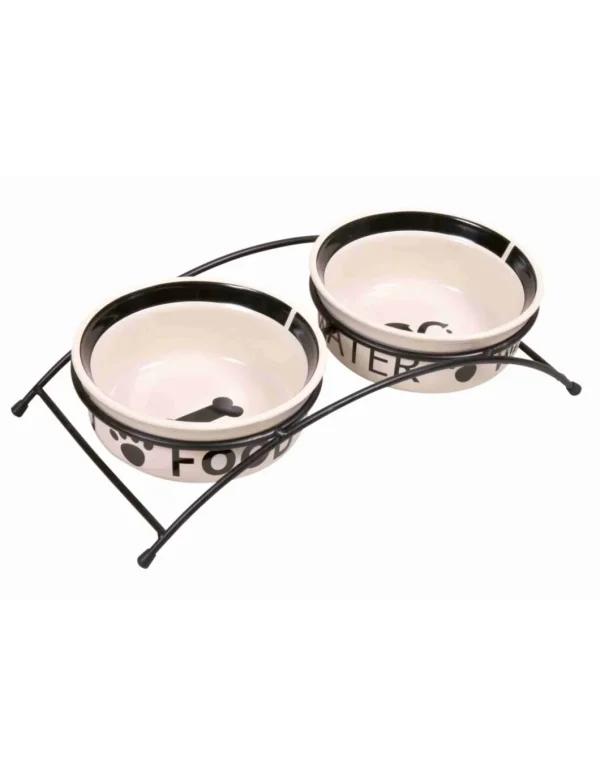 tx24641 dog set 2 ciotole ceramica + supporto 15cm 6lt