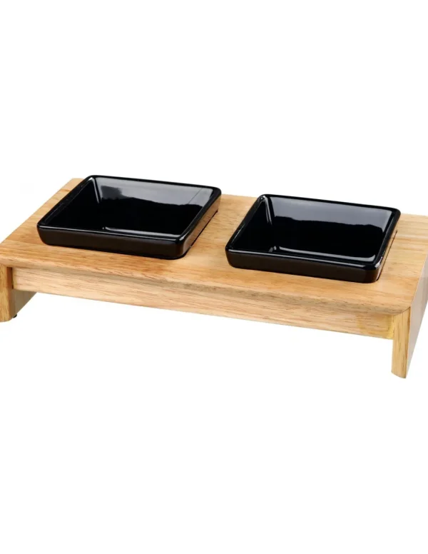 tx24820 dog set 2 ciotole ceramica + supporto in legno 10cm 0,2lt